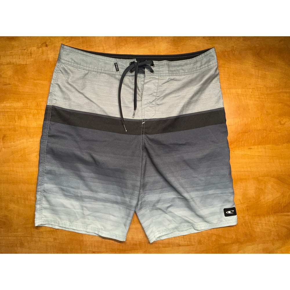 ONeill Mens Grey Ombre Striped Board Shorts Swim Trunks‎ Size 32